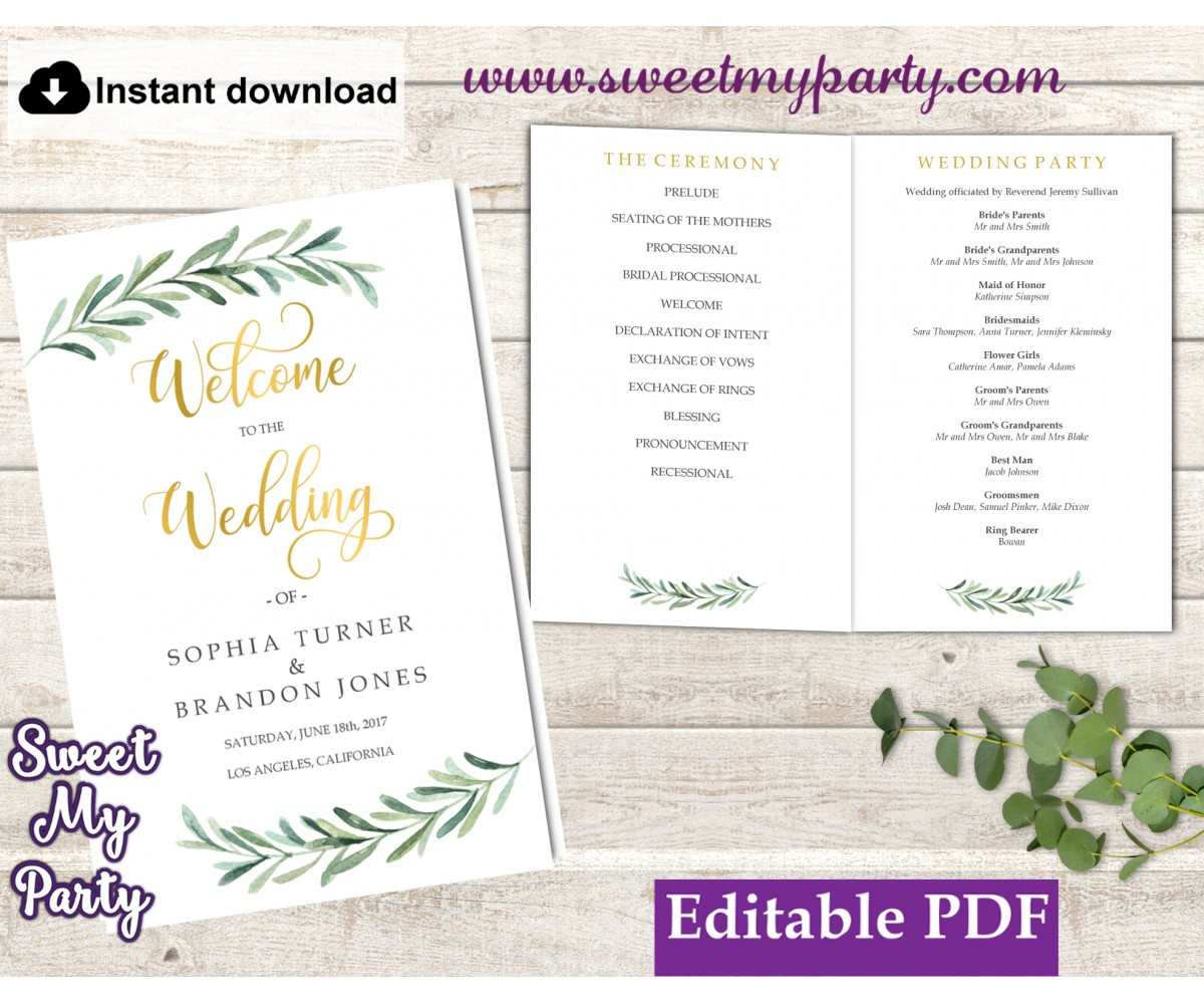 Wedding Program Booklet Template Greenery Wedding Program Booklet Template Greenery Wedding
