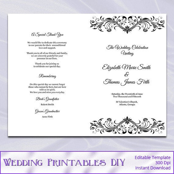 Wedding Program Booklet Template Wedding Program Booklet Template Black by Weddingprintablesdiy