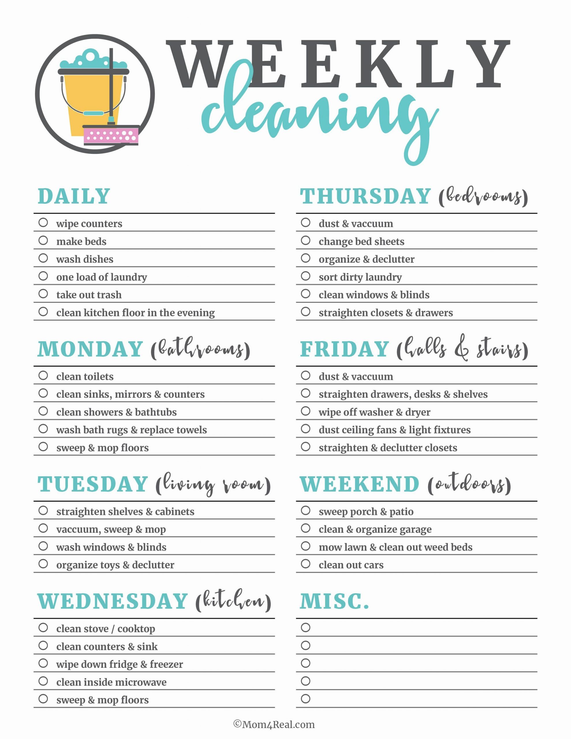 Weekly Cleaning Schedule Template 40 House Cleaning Checklist Template In 2020