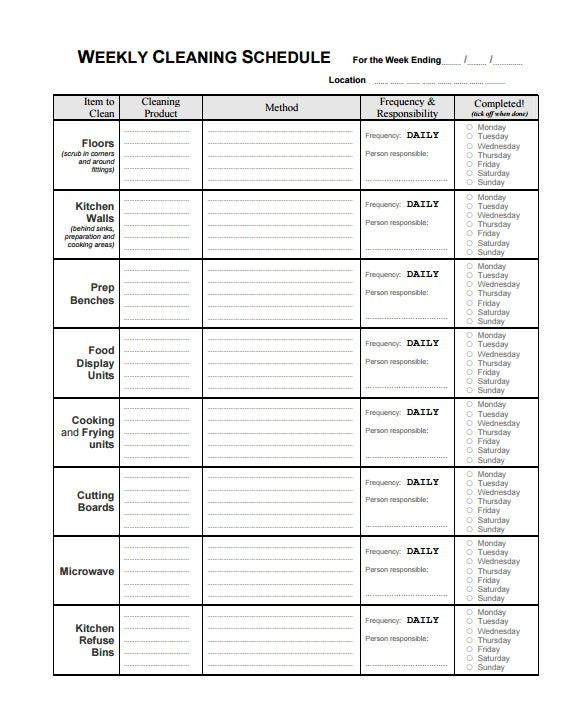 Weekly Cleaning Schedule Template 46 Cleaning Schedule Templates Pdf Doc Xls