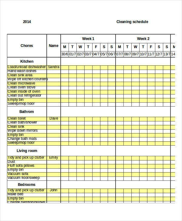 Weekly Cleaning Schedule Template Excel Weekly Schedule Templates 8 Free Excel Documents