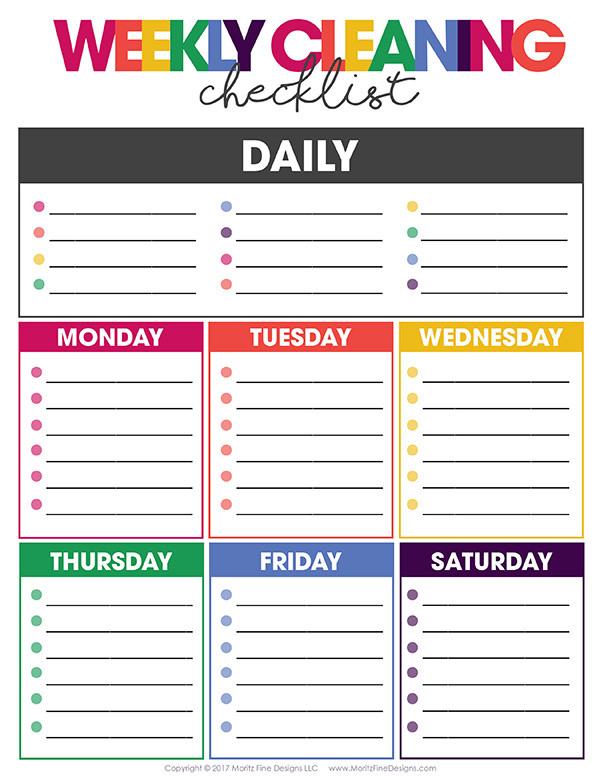 Weekly Cleaning Schedule Template Free Weekly Cleaning Checklist
