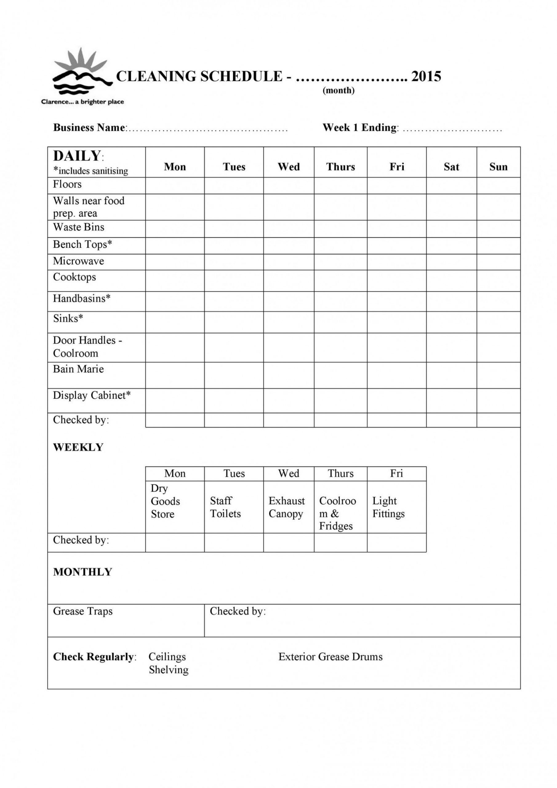 Weekly Cleaning Schedule Template Weekly Cleaning Schedule Template Addictionary