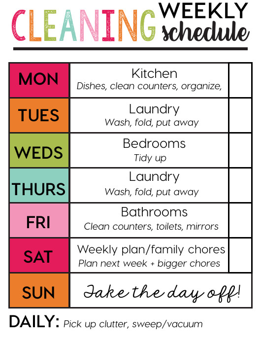Weekly Cleaning Schedule Template Weekly Cleaning Schedule Template Download Printable Pdf