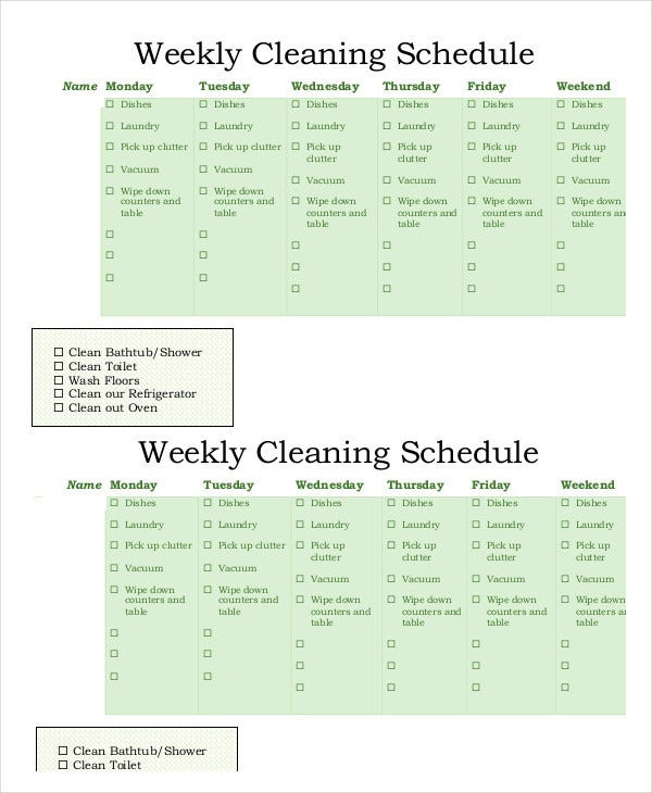 Weekly Cleaning Schedule Template Weekly Schedule Template 10 Free Word Excel Pdf
