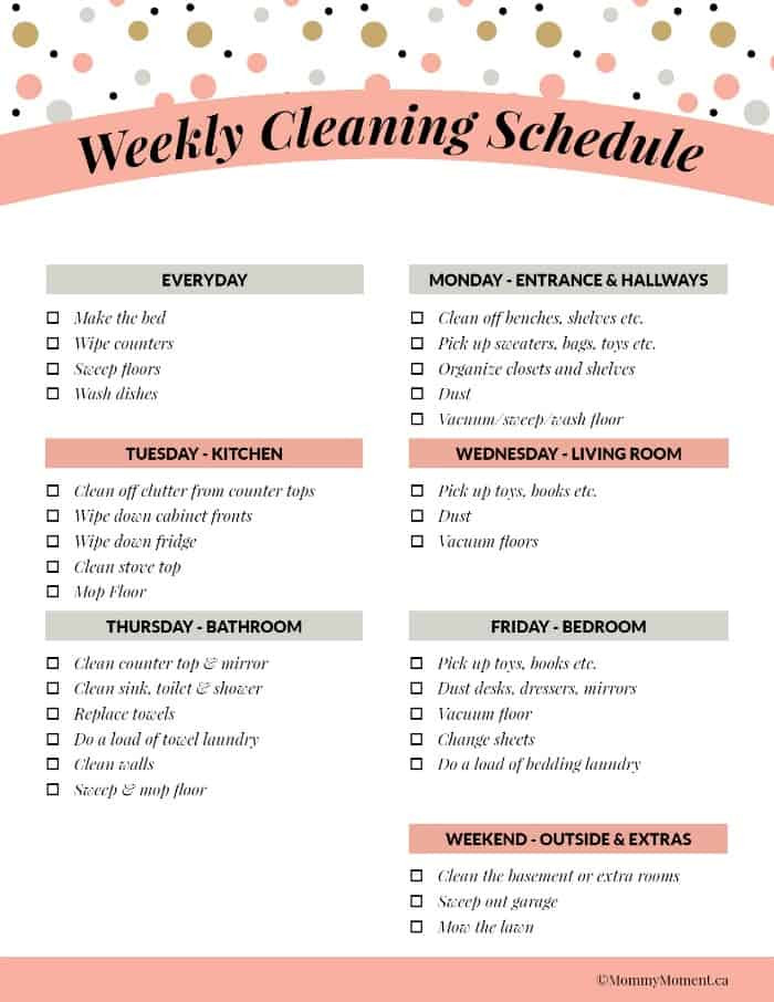 Weekly Cleaning Schedule Template Weeky Cleaning Schedule Free Printable Mommy Moment