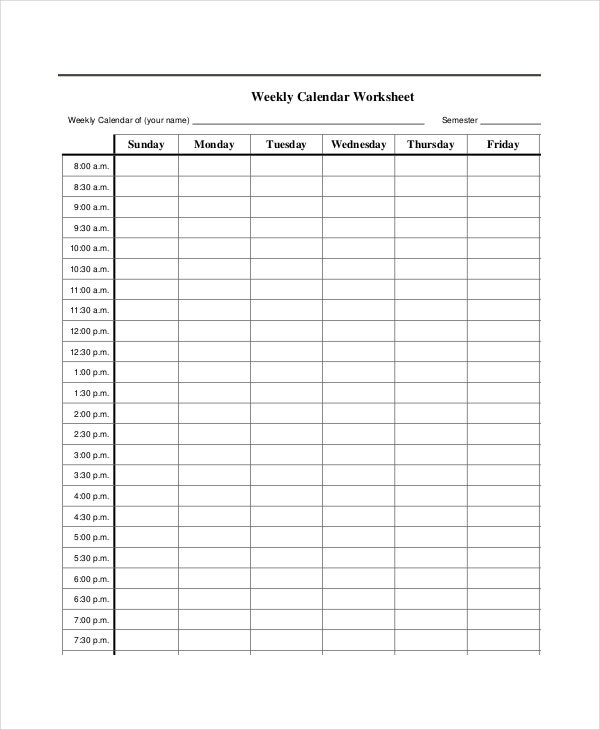 Blank Weekly Calendar Template Blank Calendar Template 11 Free Word Excel Pdf