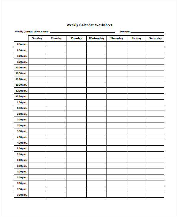 Blank Weekly Calendar Template Blank Weekly Calendar Template