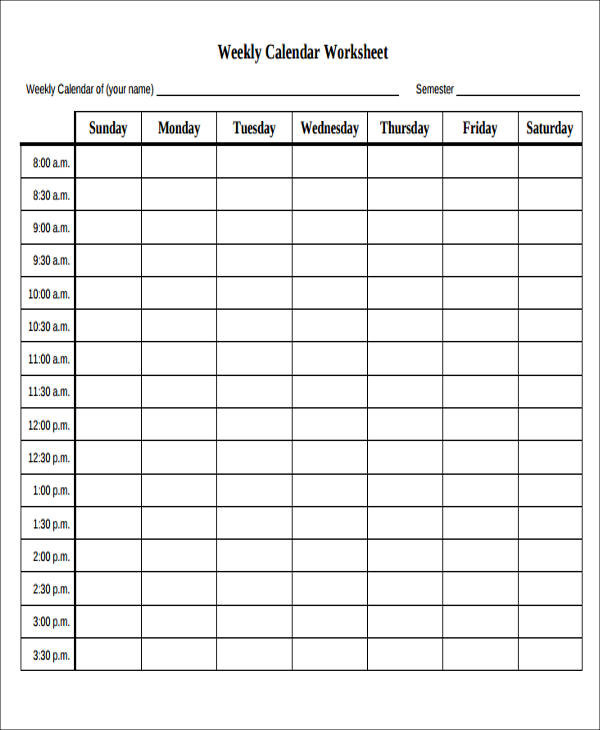 Blank Weekly Calendar Template Free 5 Sample Weekly Calendar Templates In Pdf