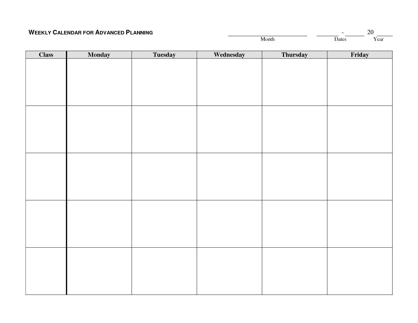 Blank Weekly Calendar Template Monday to Friday Blank Calendar