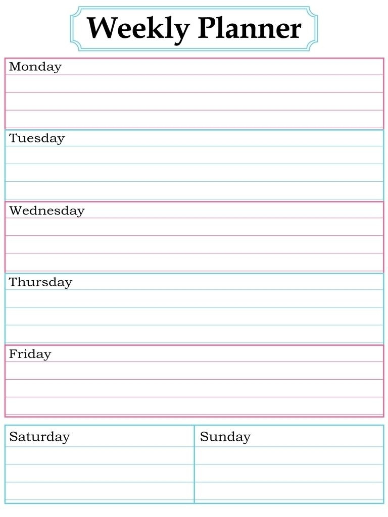 Blank Weekly Calendar Template Printable Blank Weekly Calendars Templates