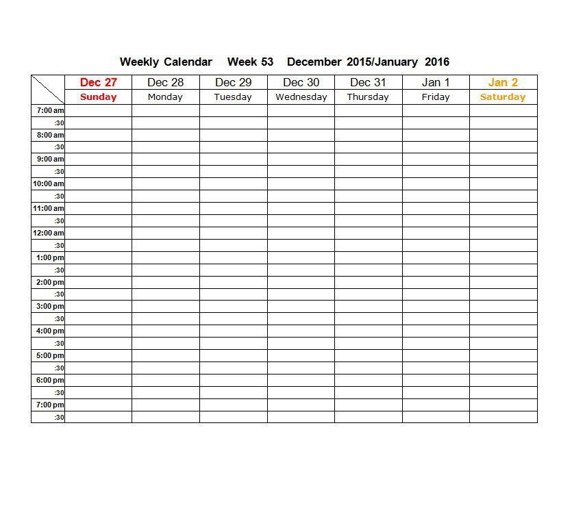 Blank Weekly Calendar Template Weekly Calendar Template – Wanew