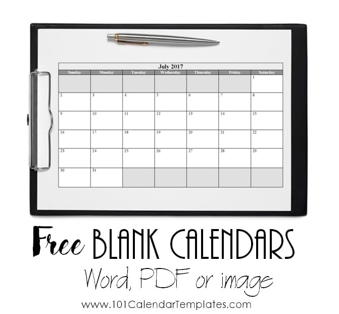 Free Blank Calendar Template Free Blank Calendar Templates