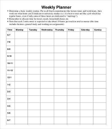 Free Weekly Planner Template Printable Weekly Planner 12 Free Word Pdf Documents