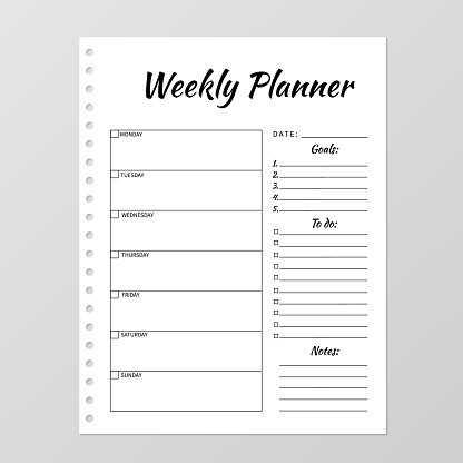 Free Weekly Planner Template Weekly Planner Template Blank White Notebook Page isolated
