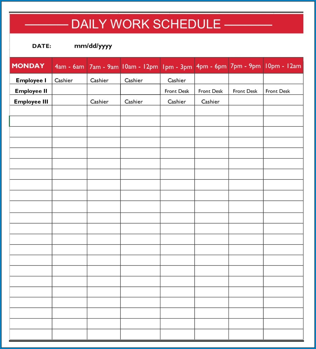 Free Work Schedule Template Free Printable Daily Work Schedule Template