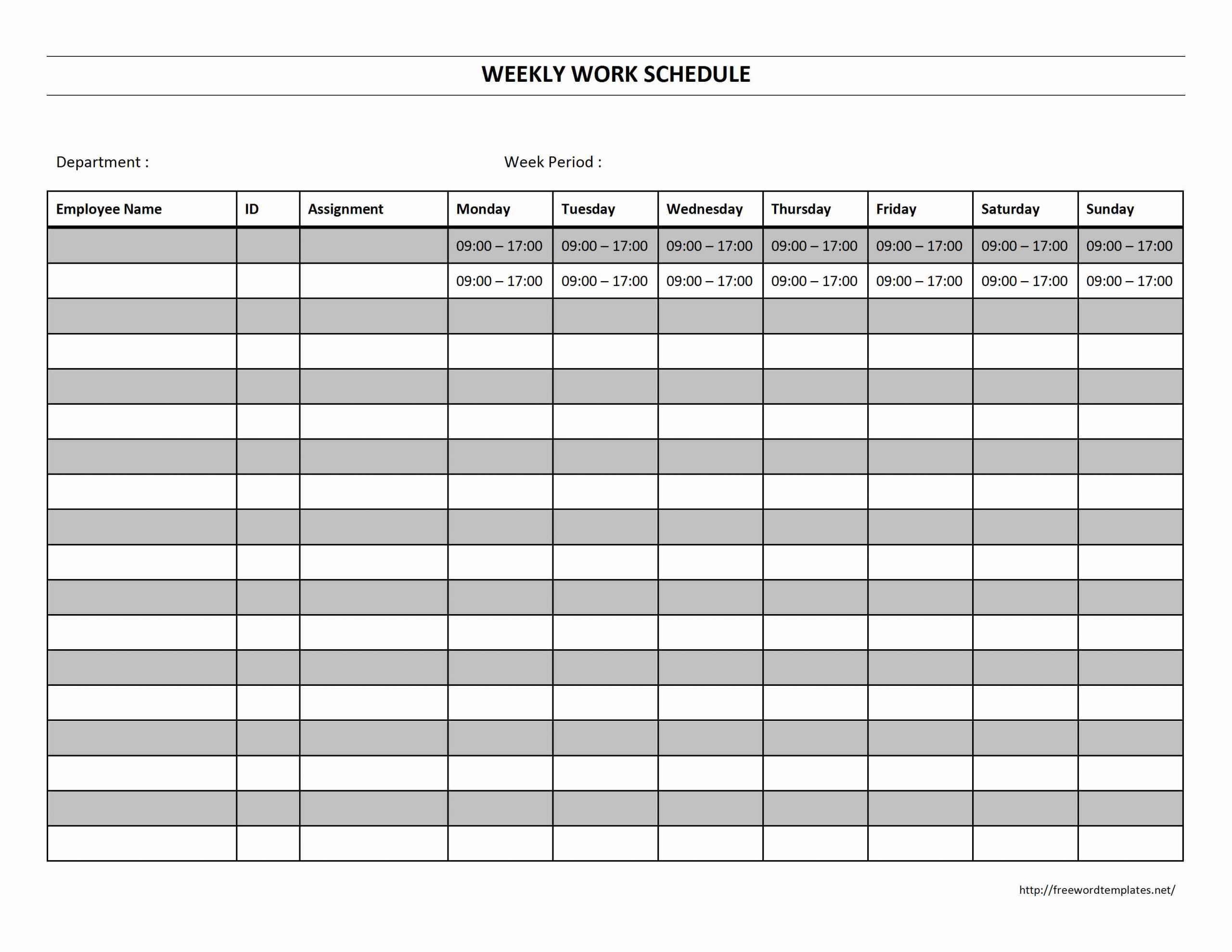 Free Work Schedule Template Weekly Work Schedule