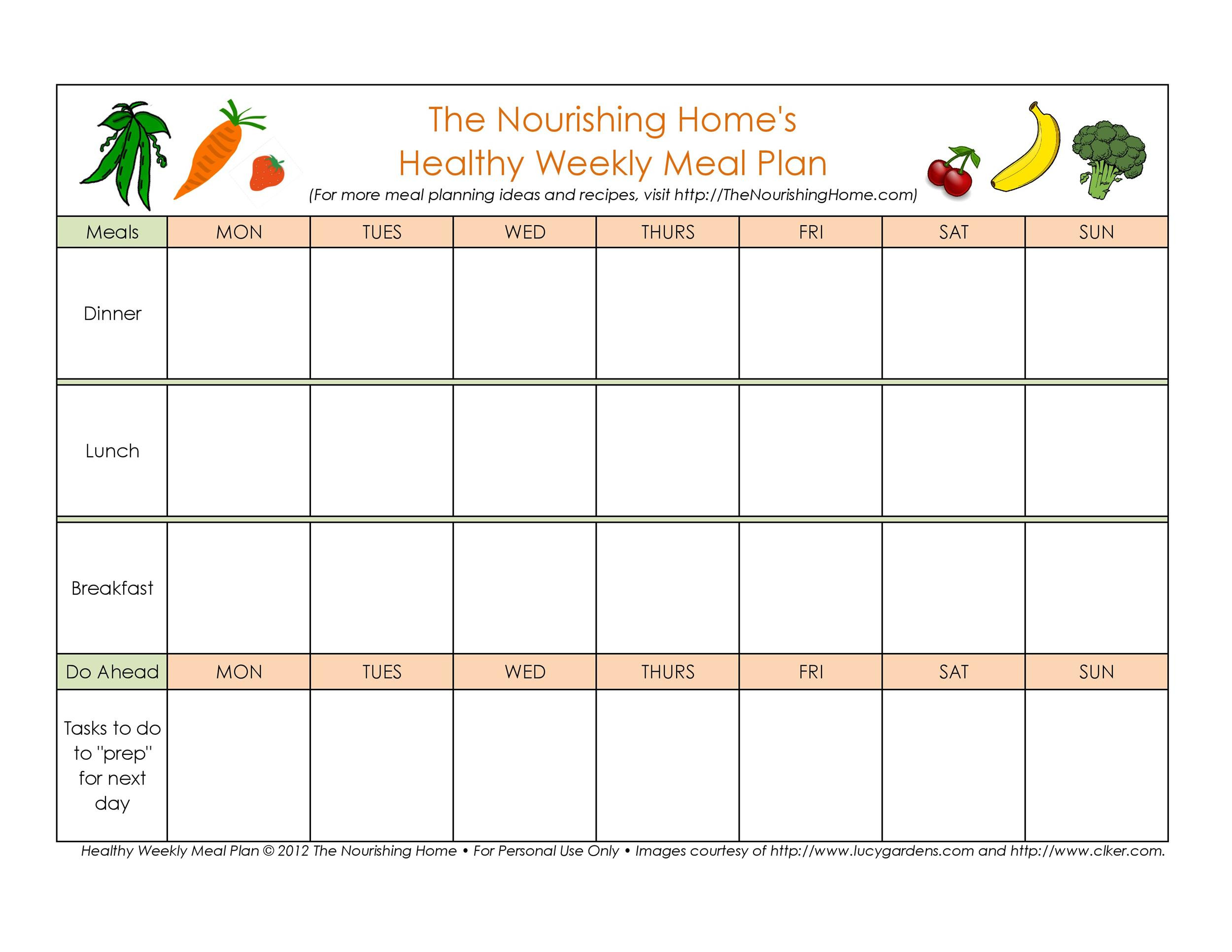 Meal Planning Calendar Template 40 Weekly Meal Planning Templates Templatelab