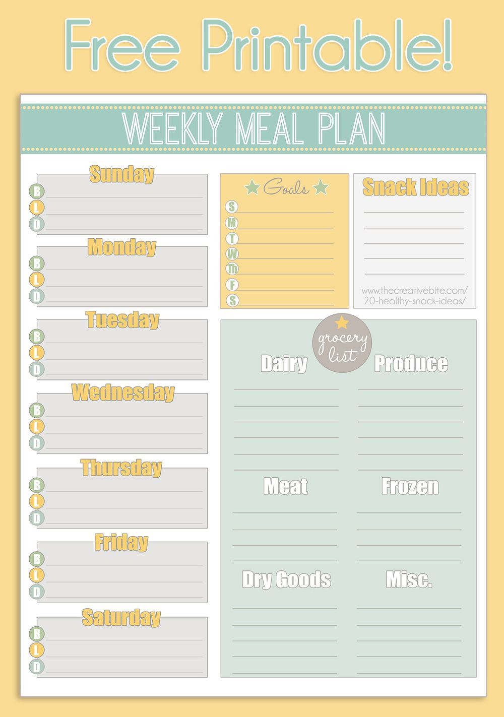 Meal Planning Calendar Template Free Printable Weekly Meal Planner