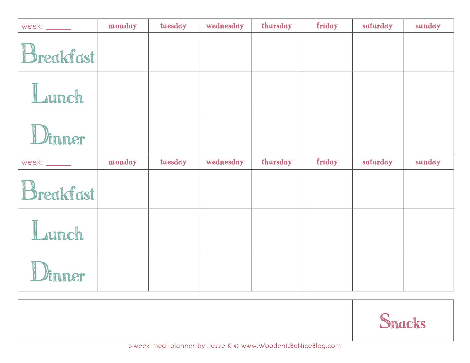 Meal Planning Calendar Template Weekly Meal Plan Template In 2019