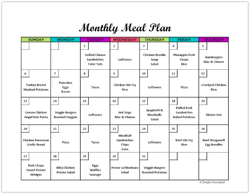 Meal Planning Calendar Template Weekly Meal Planning Printable Simply Unscripted