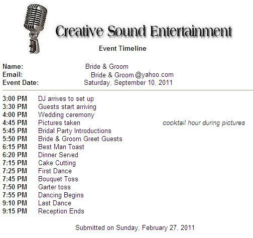 Wedding Reception Timeline Template Wedding and Reception Timelines
