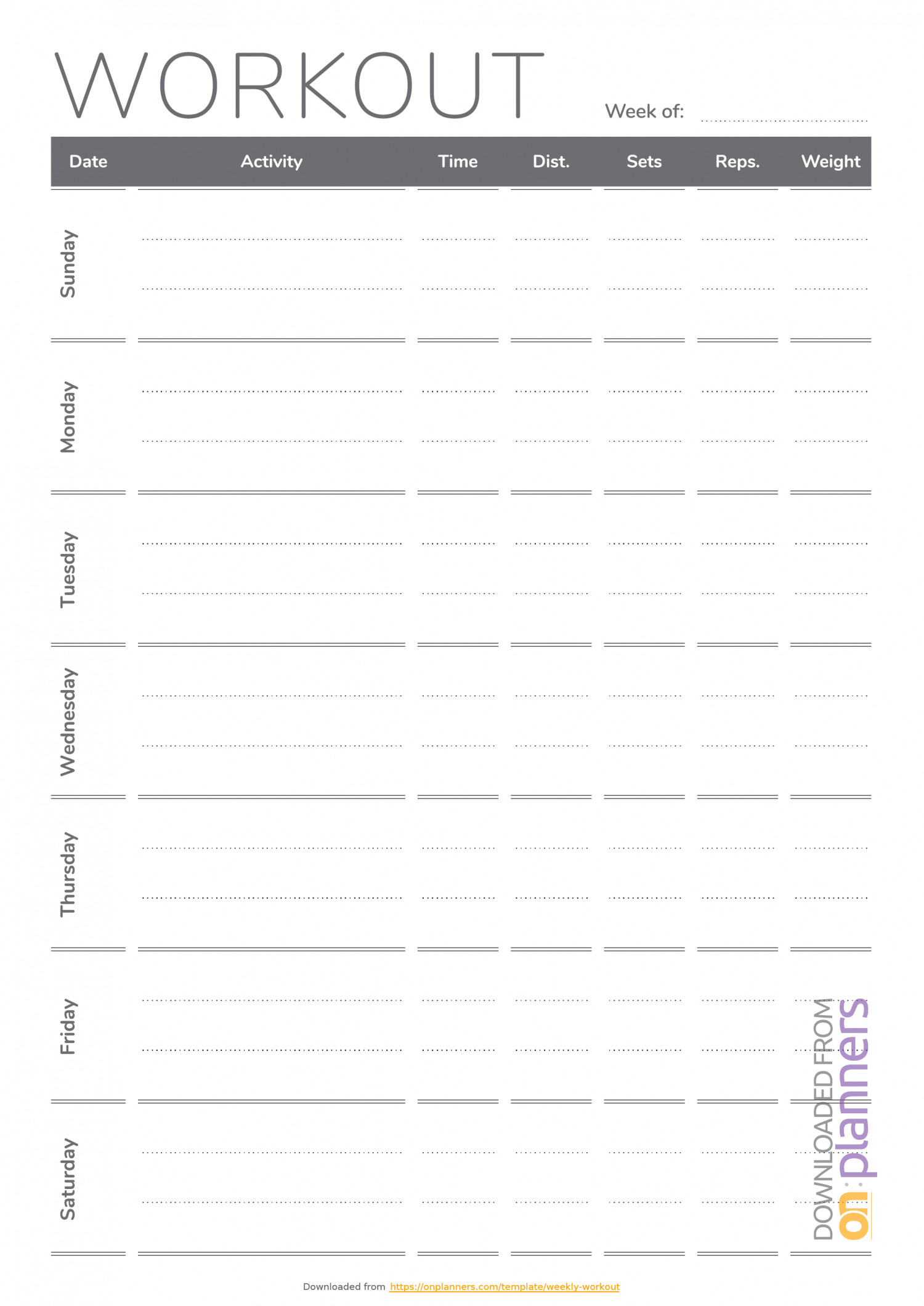 Weekly Workout Schedule Template Download Printable Weekly Workout Template Pdf with Blank