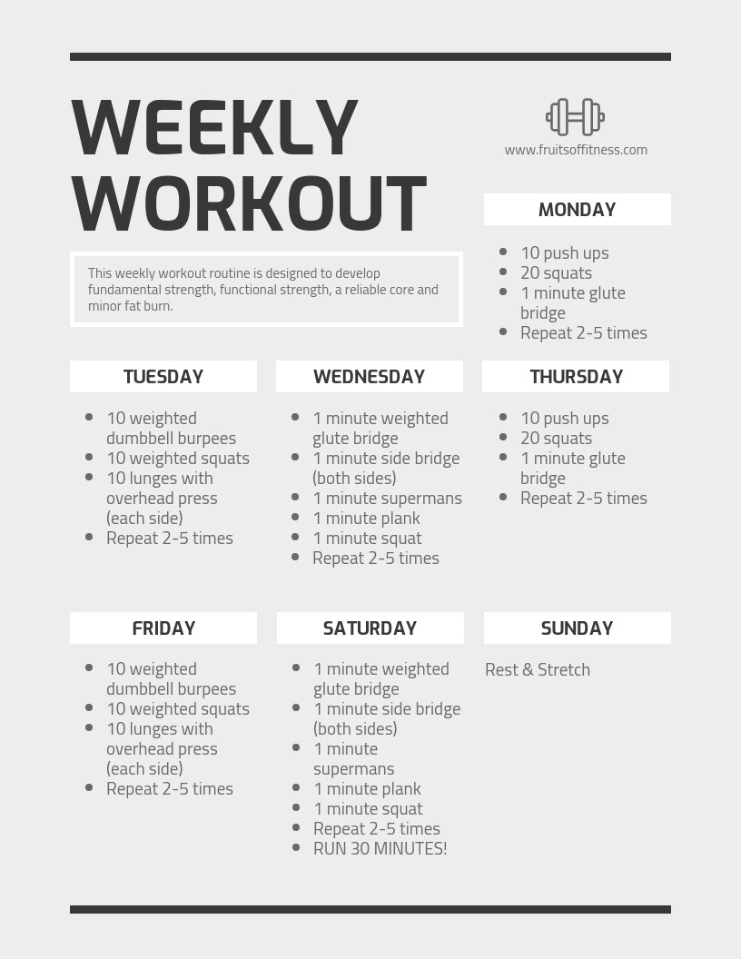 Weekly Workout Schedule Template Monochrome Weekly Workout Schedule Template