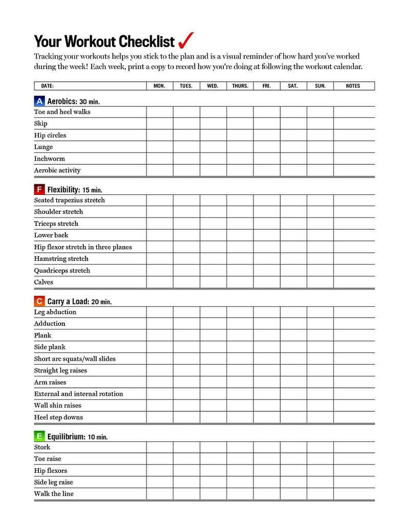 Weekly Workout Schedule Template Printable Workout Calendar Checklist