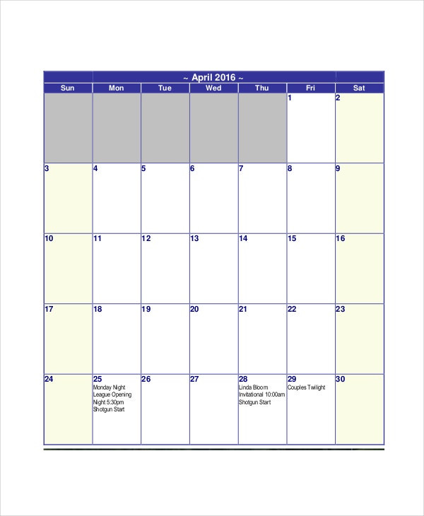 30 Day Calendar Template Blank Calendar Template 11 Free Word Excel Pdf
