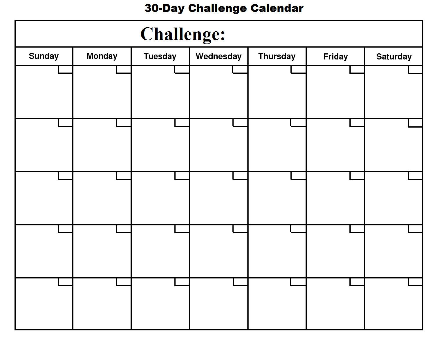 30 Days Calendar Template 30 Day Challenge Calendar Basic Growth