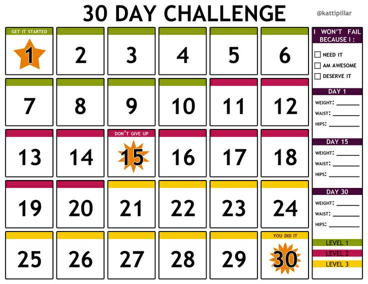 30 Days Calendar Template I Made This Free Printable 30 Day Challenge Calendar for
