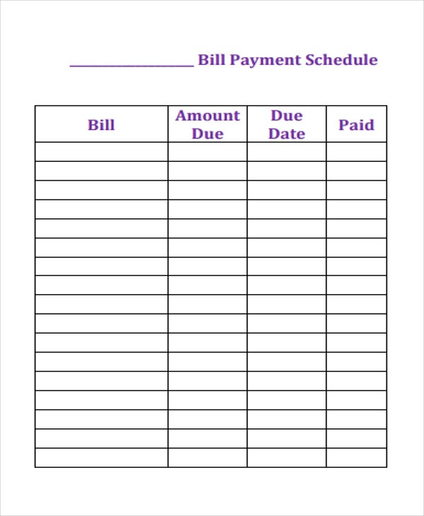 Bill Pay Calendar Template 6 Bill Payment Schedule Templates Free Samples