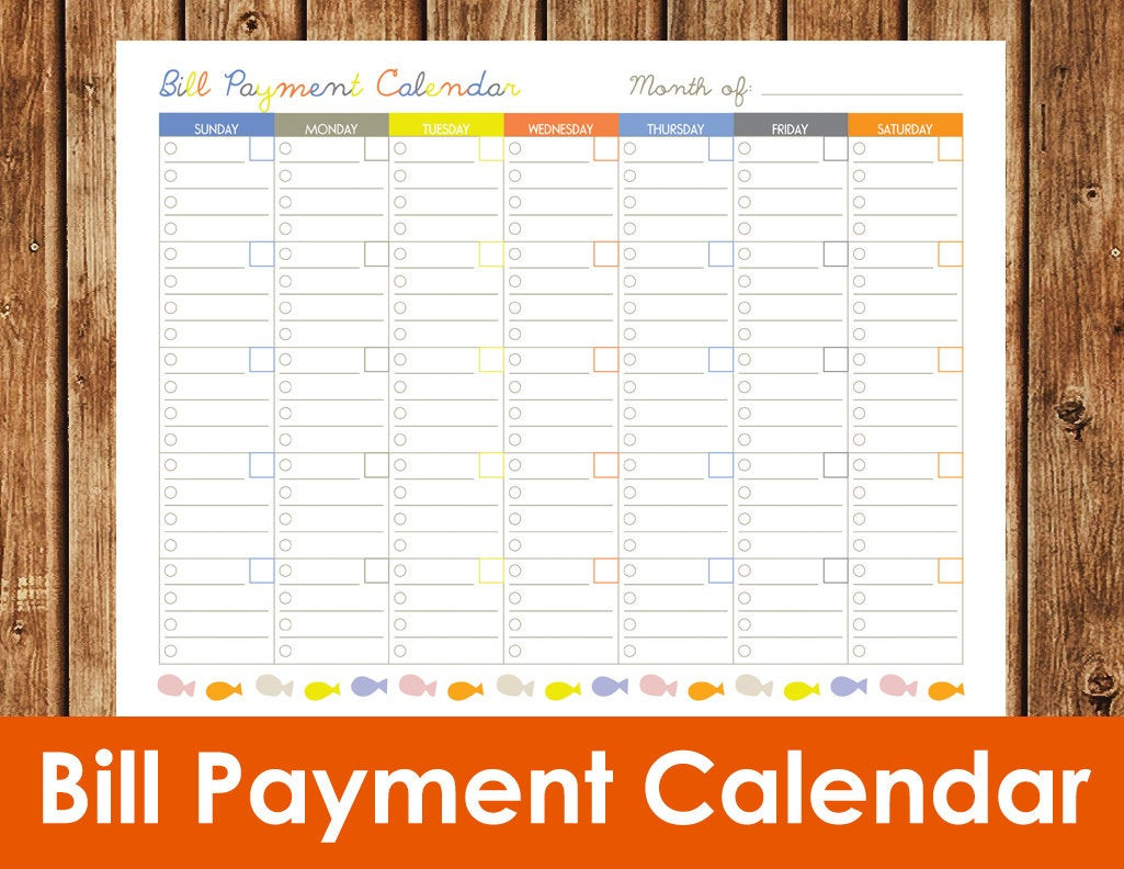 Bill Pay Calendar Template Bill Payment Calendar Instant Download Pdf by Spottedpixel