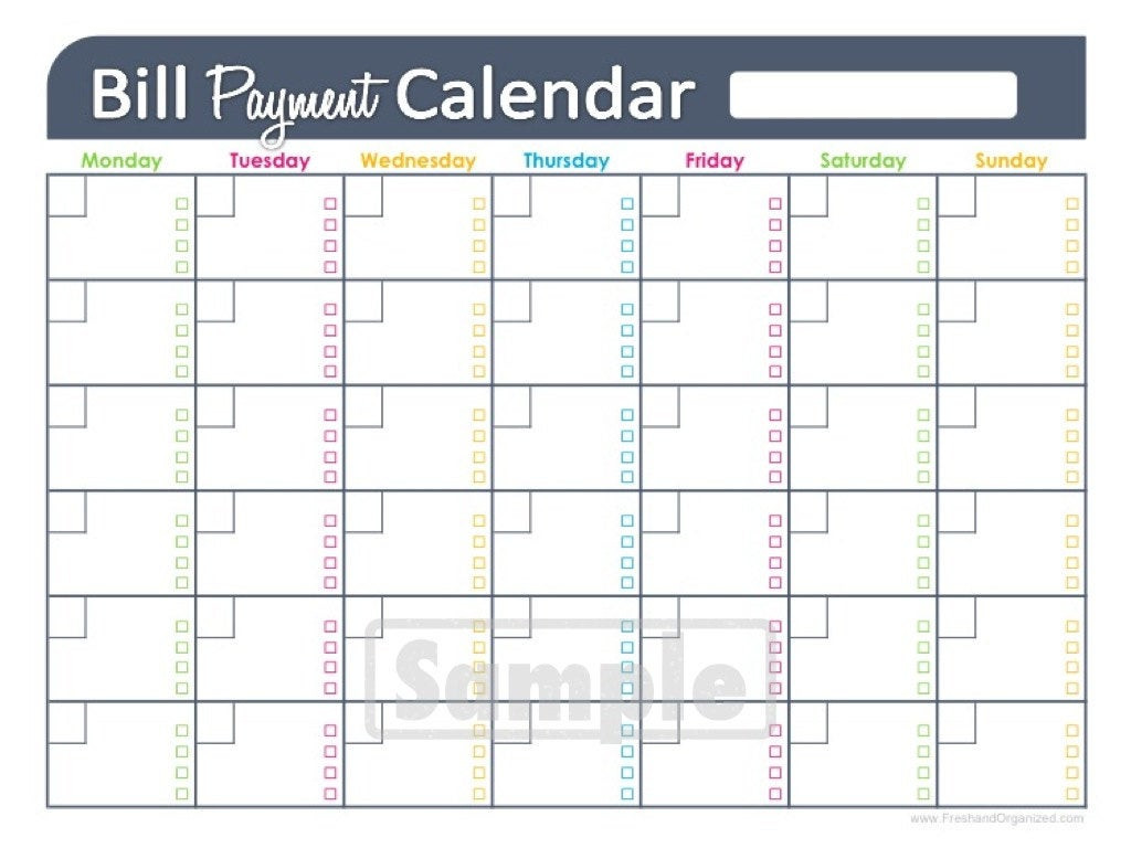 Bill Pay Calendar Template Bill Payments Calendar Editable Personal by Freshandorganized