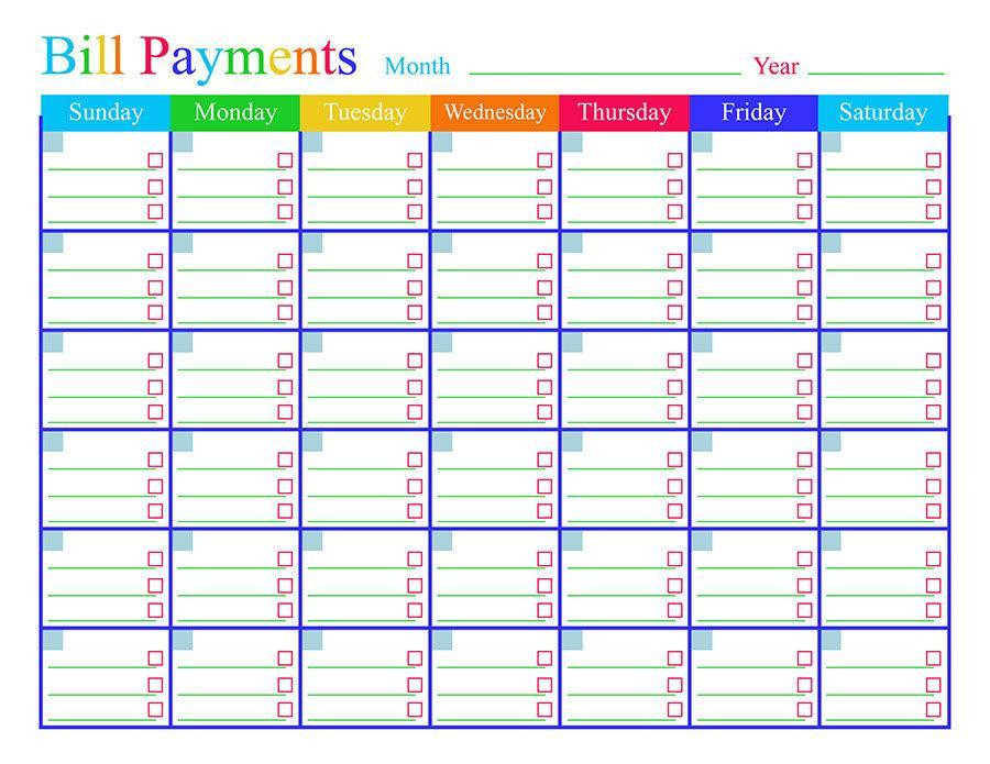 Bill Pay Calendar Template Bill Payments Calendar Printable