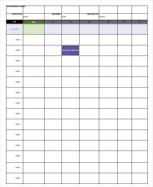 Daily Appointment Calendar Template Daily Calendar Template 4 Free Word Pdf Documents