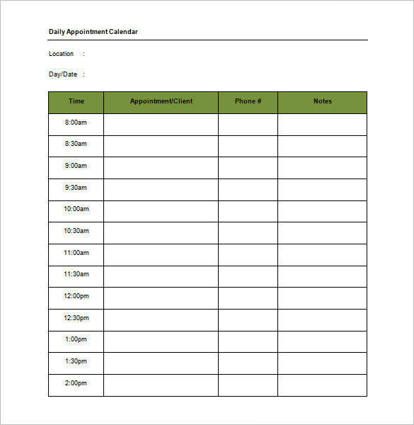 Daily Appointment Calendar Template Free 50 Schedule Templates In Pdf Ms Word