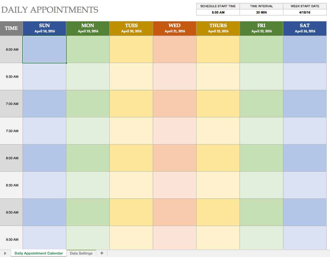 Daily Appointment Calendar Template Free Excel Calendar Templates
