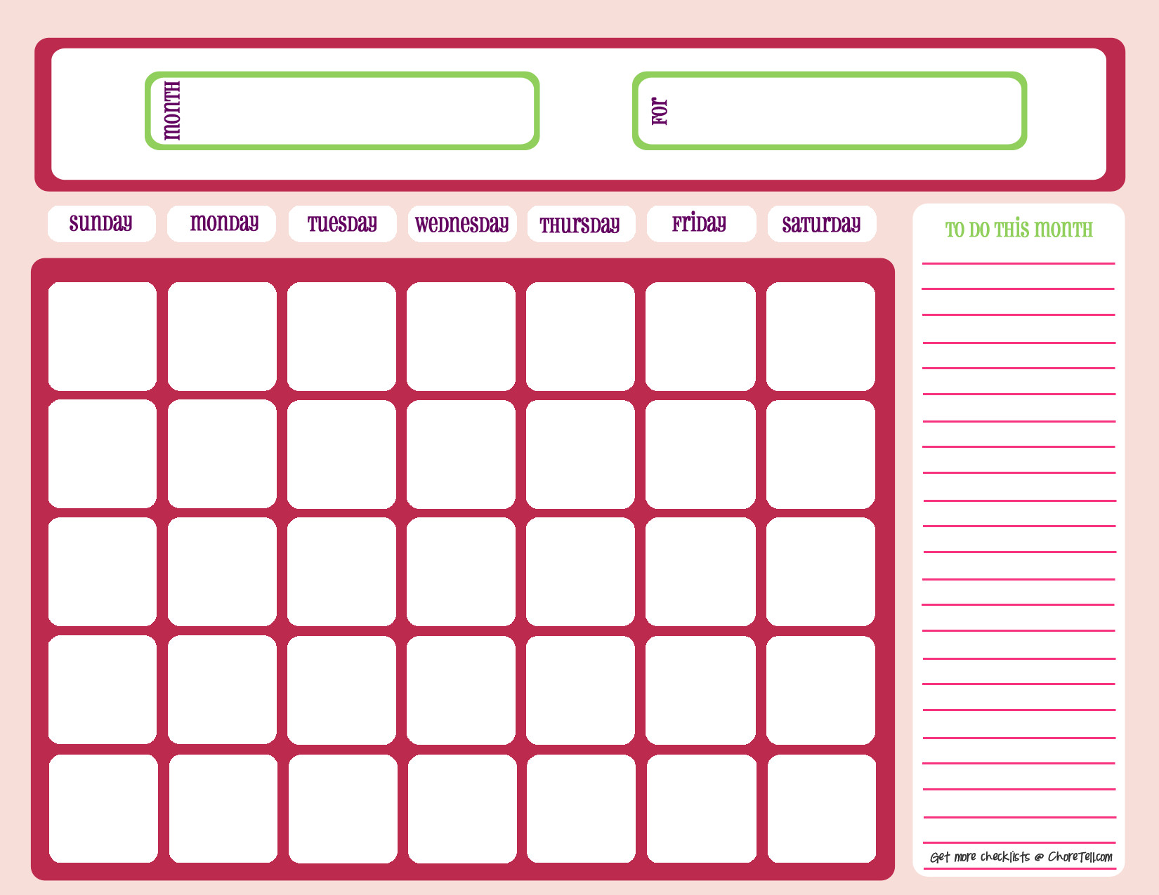 Fill In Calendar Template Blank Calendar Printable Free Pdf
