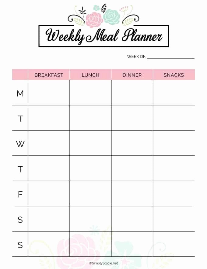 Meal Plan Calendar Template 40 Weekly Meal Planning Template