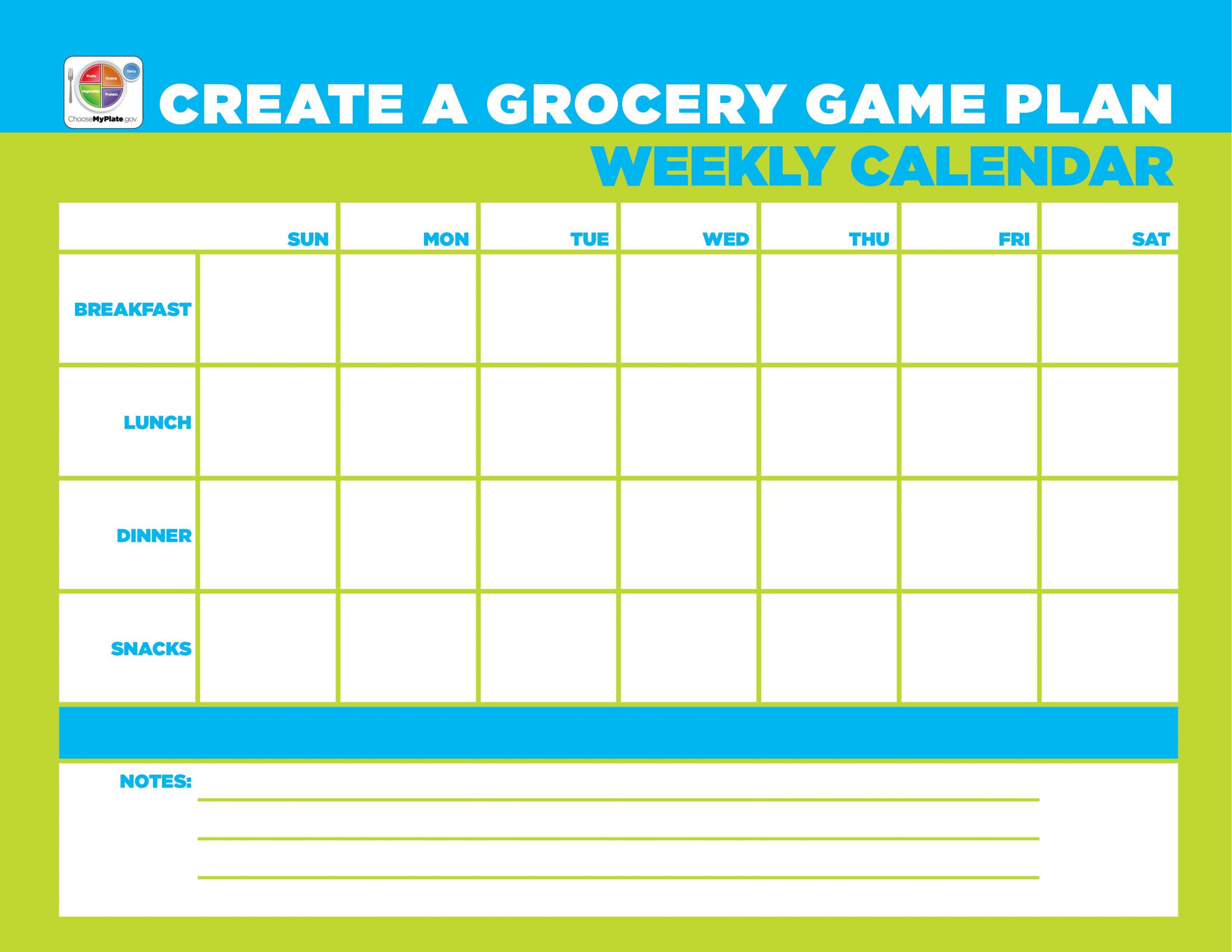 Meal Plan Calendar Template Weekly Menu Calendar Template Myplate Mealplanning In
