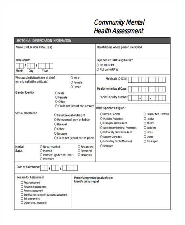 Mental Health assessment Template 9 Health assessment Templates Pdf Doc