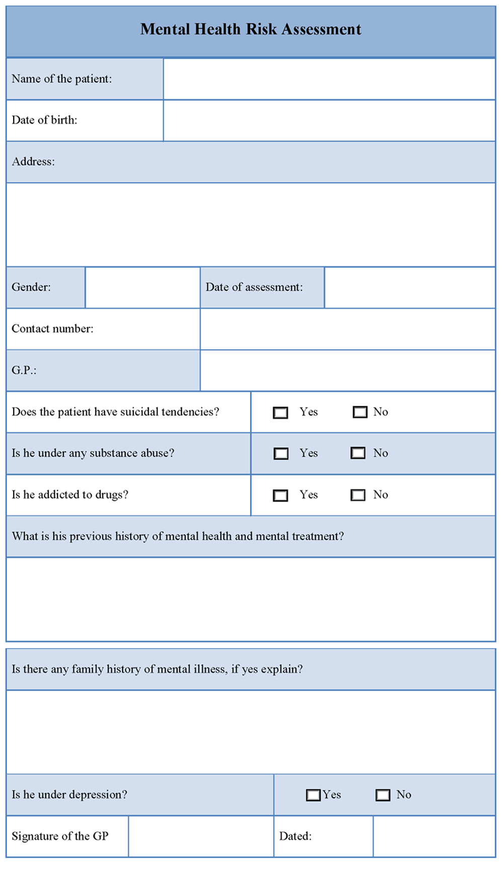 Mental Health assessment Template assessment Template for Mental Health Risk Sample Of