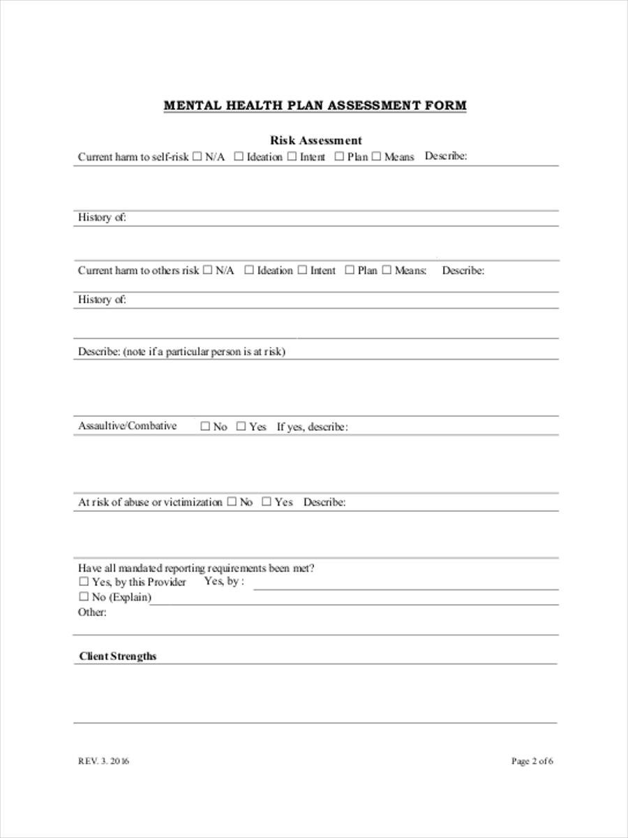 Mental Health assessment Template Free 8 Mental Health assessment forms In Pdf