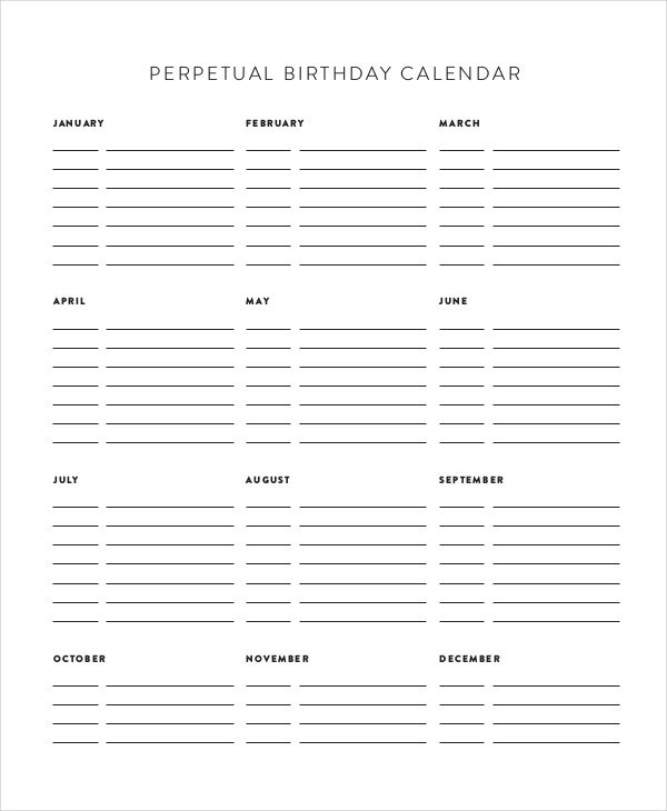 Perpetual Birthday Calendar Template Perpetual Calendar 11 Free Pdf Psd Documents Download