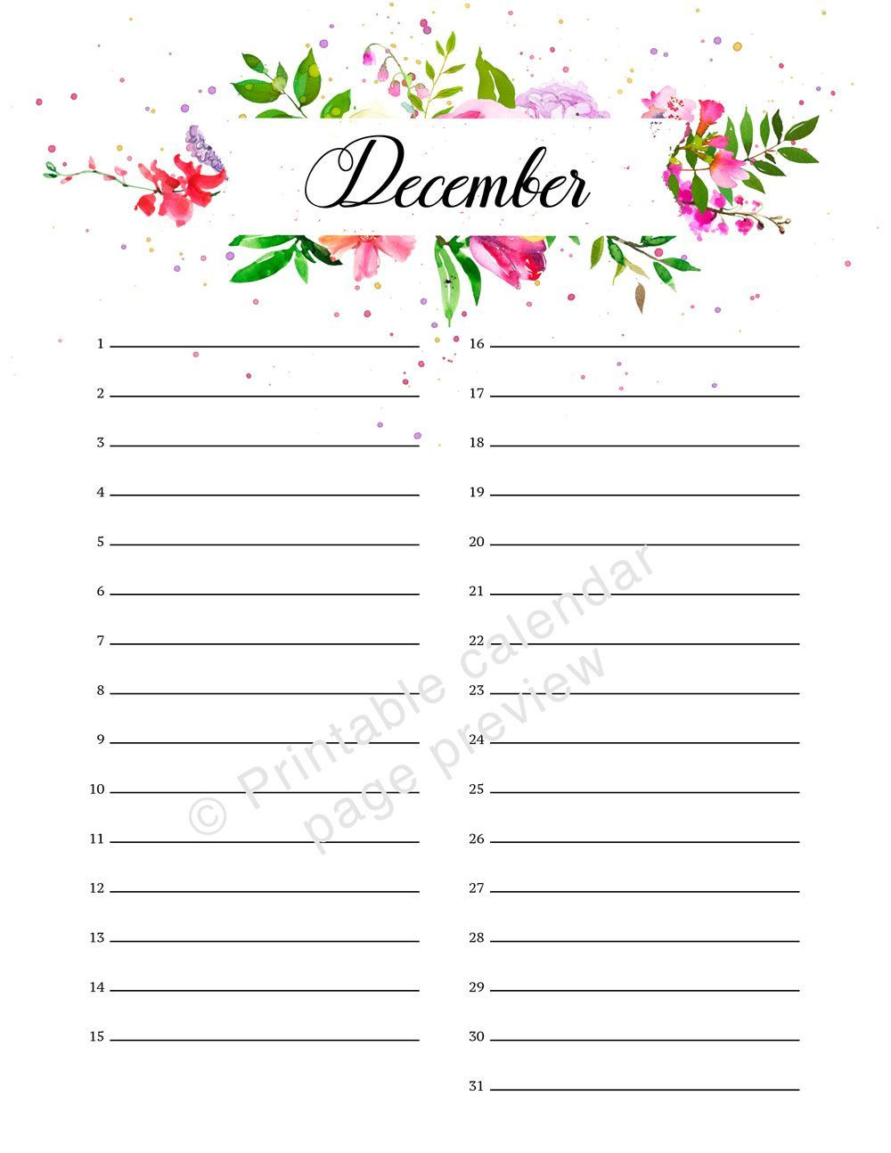 Perpetual calendar planner printable monthly pages 12