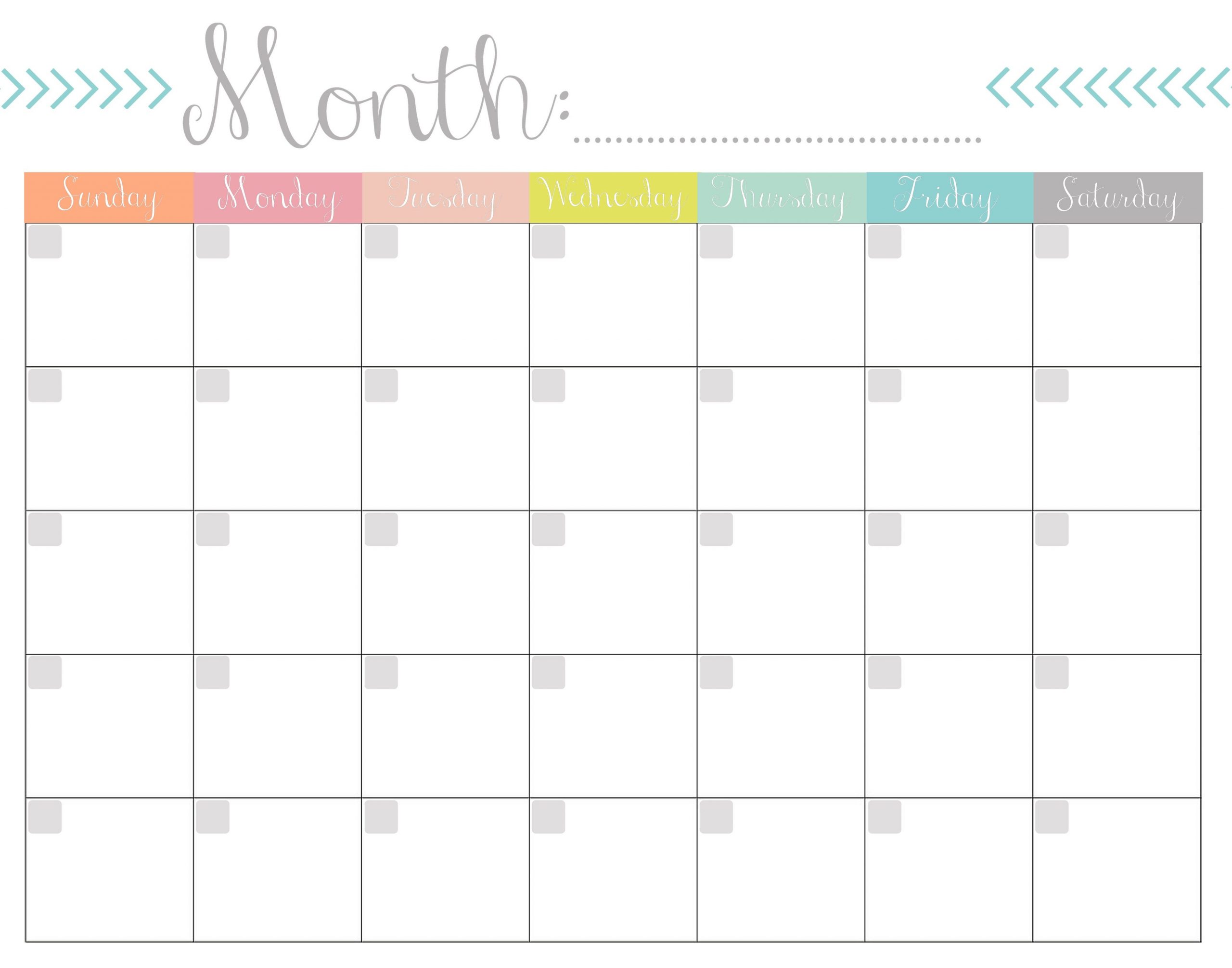 Printable Monthly Calendar Template Blank Monthly Calender