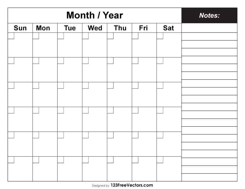 Printable Monthly Calendar Template Printable Blank Monthly Calendar with Notes Free by