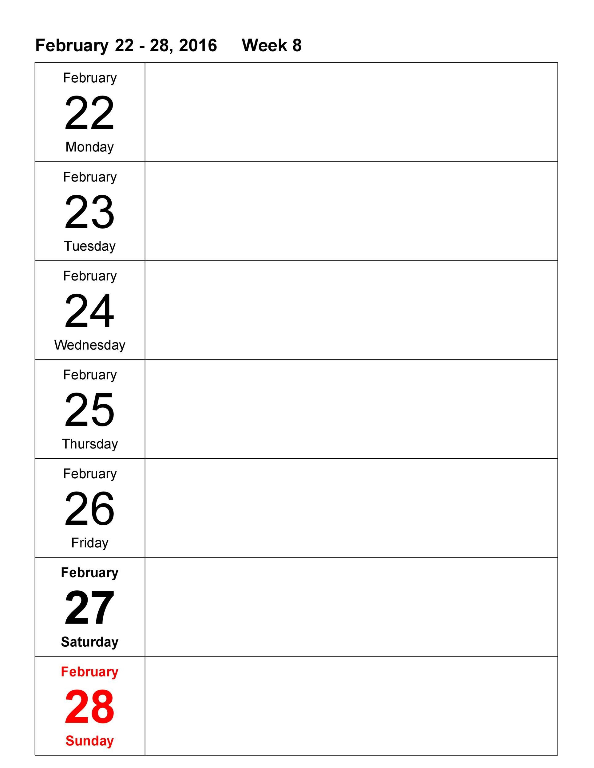 Week Calendar Template Word 26 Blank Weekly Calendar Templates [pdf Excel Word]